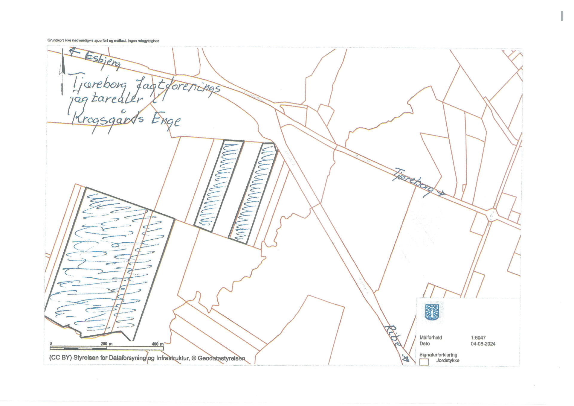 Kort over jagt i Tjæreborg enge